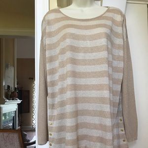 New with tag Dana Buchman tan cream striped top with gold metallic thread Sz L
